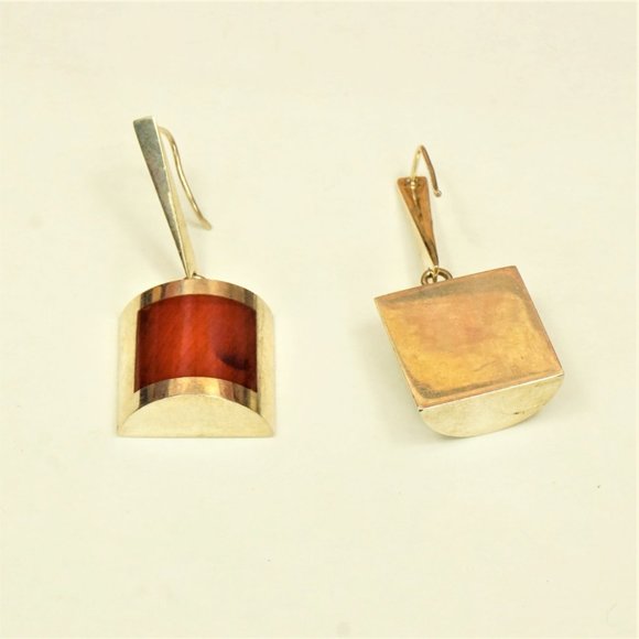 UNIQUE MODERNIST BIG AMBER STERLING DANGLE EARRINGS, GIFT FOR WOMEN - Picture 11 of 11